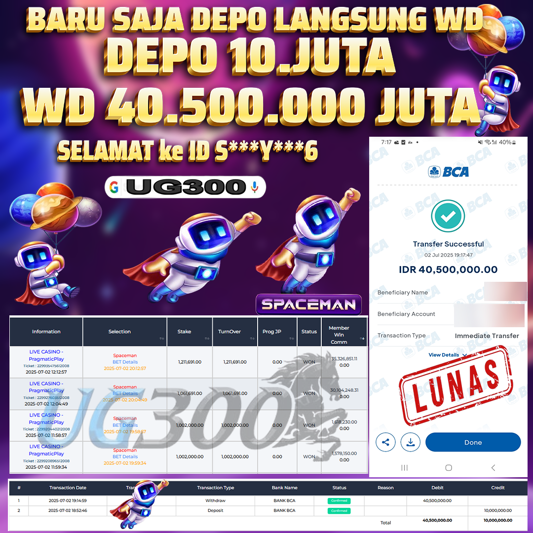 UG300 SPACEMAN JACKPOT Rp.40,500,000- DI BAYAR TUNTAS